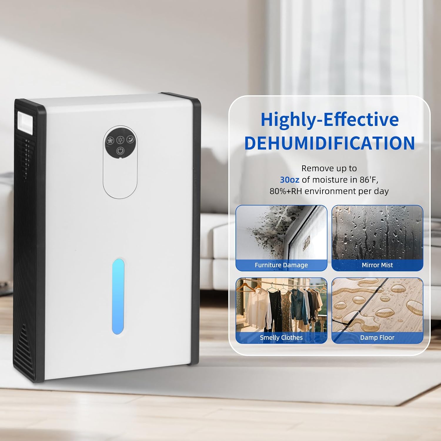 Dehumidifier for 1076 sq.ft,Quiet Portable Moisture Absorber with Auto Shut Off,Auto Defrost,72 OZ Water Tank,Drain Hose,7 Color LED Light,Sleep Mode for Basement Home Bedroom Bathroom RV