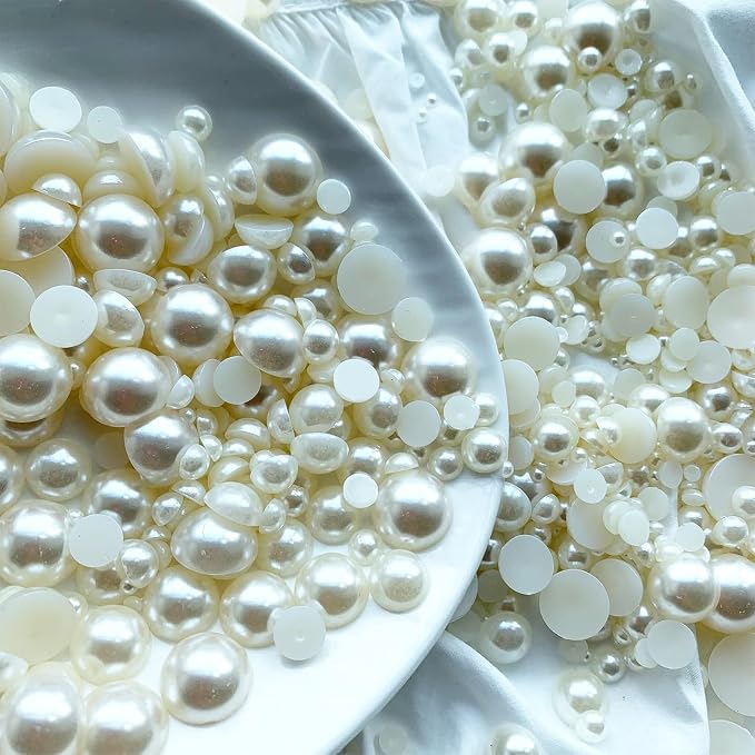1500PCS 3-14mm Ivory Flatback Pearls, 150g Half-Round ABS Pearls - Image 4