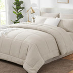 CozyLux King Size Comforter Set Beige, 7 Pieces Bed in a Bag, All Season by CozyLux