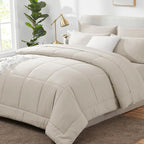 CozyLux Queen Comforter Set Beige, 7 Pieces Bed in a Bag, All Season Bedding by CozyLux