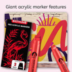 BIGTHUMB 3 Pcs Red Jumbo Permanent Markers: 15mm Wide Tip Thick Acrylic Paint - Image 6