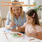 24 Pcs Round Ceramic Tiles for Crafts 4x4 White Ceramic Coasters for Crafts - Image 6