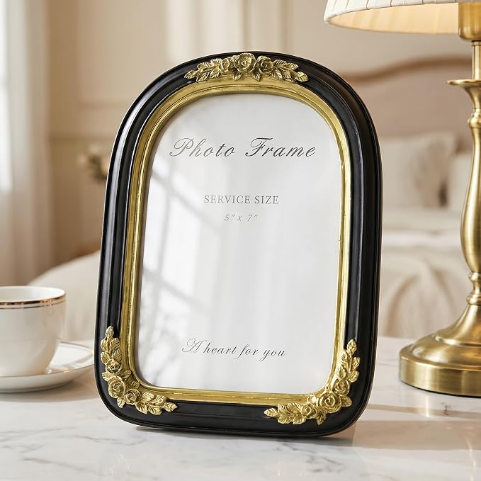 Cuspin Vintage 5x7 Picture Frame Black and Gold, Ornate Arched Resin Photo Frame - Image 7