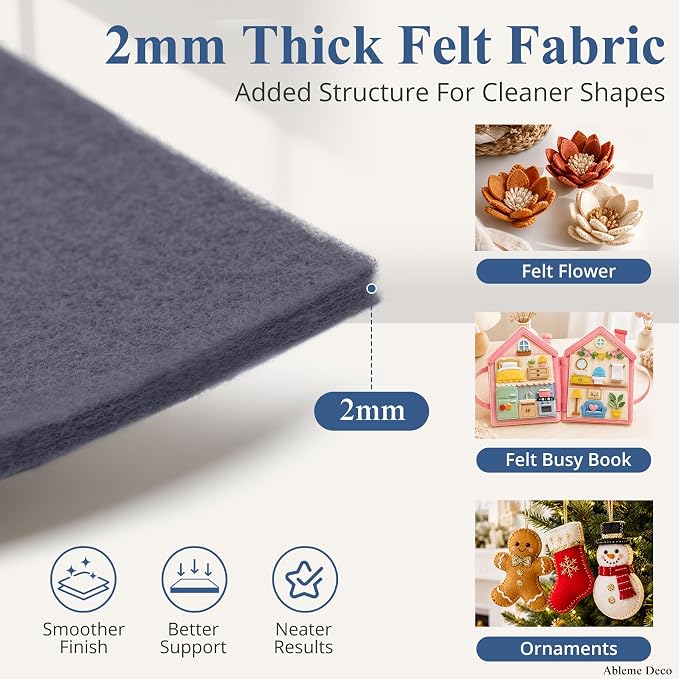 12" x 12" Felt Sheets for Crafts, 2mm Stiff Felt Fabric, Dark Gray | 2mm Thick - Image 2