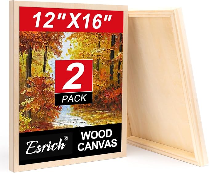 ESRICH 12x16 Inch Wood Panels for Painting, 2 Pack Craft Wood Canvas Boards by ESRICH