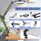 10X Magnifying Glass with Light and Clamp, Real Glass Stand Lighted Magnifier - Image 3