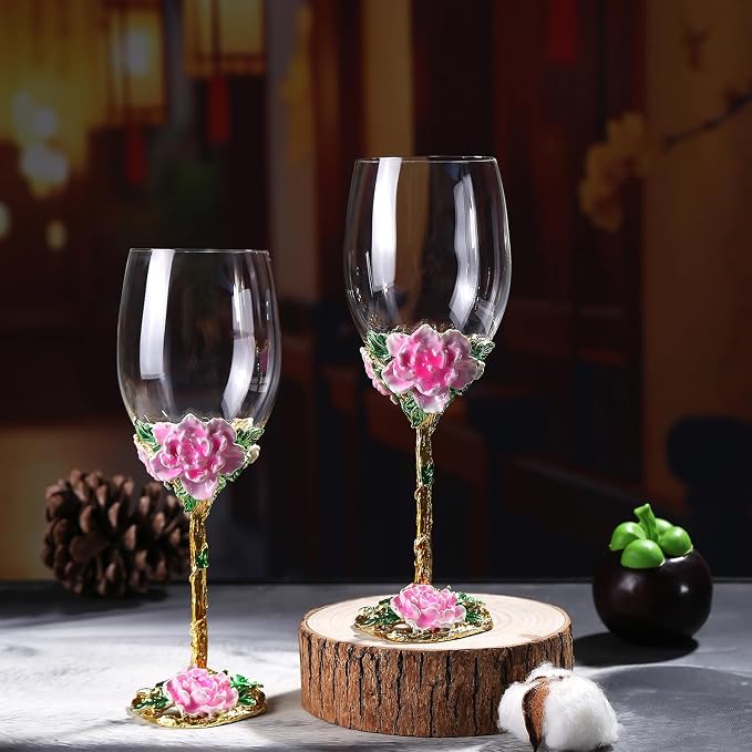 Simcat Handmade Painted Enamel Flower Glass Wine Glasses Transparent Refined - Image 5