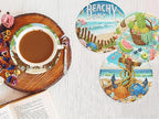 Benjenes 8 PCS Diamond Art Coasters Kits Beach Diamond Painting Coaster | - Image 7