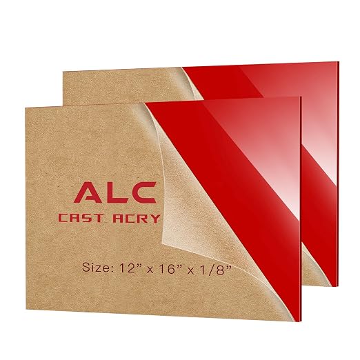 Red Acrylic Sheet 12" x 16" x 1/8" Thick, ALCCIFI 2 Pack Opaque Glossy Cast Red by AcrylicSheets