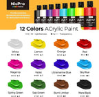 Nicpro 12 Colors Large Bulk Acrylic Paint Set Rich Art Painting Supplies - Image 7
