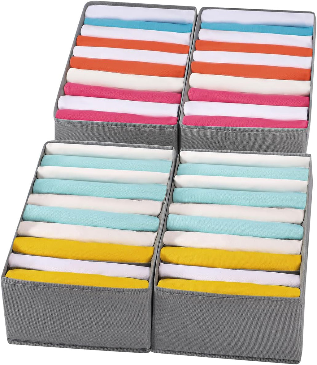 4 Packs T-shirt Drawer Organizers for Clothing,10 Grids Compartment Wardrobe Storage Box, Clothes Organizer for Folded Clothes, T-shirt, Legging-15.75''x9.06''x5.91''