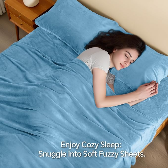 BEDELITE Flannel Sheets Queen Size Forever Blue - Image 3