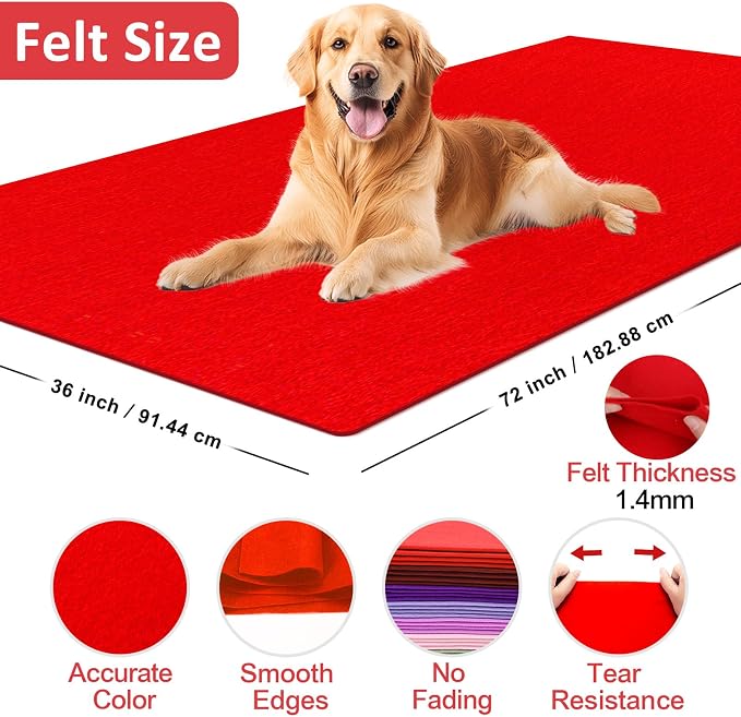 XSEINO Red Large Felt Fabric 72" X 36 ", 1.4 mm Thick Soft Felt Fabric Sheet - Image 2