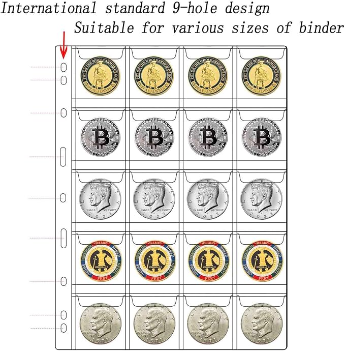 220 Pockets Coin Binder Collection Supplies Pages, Standard 9 Hole Coin - Image 4