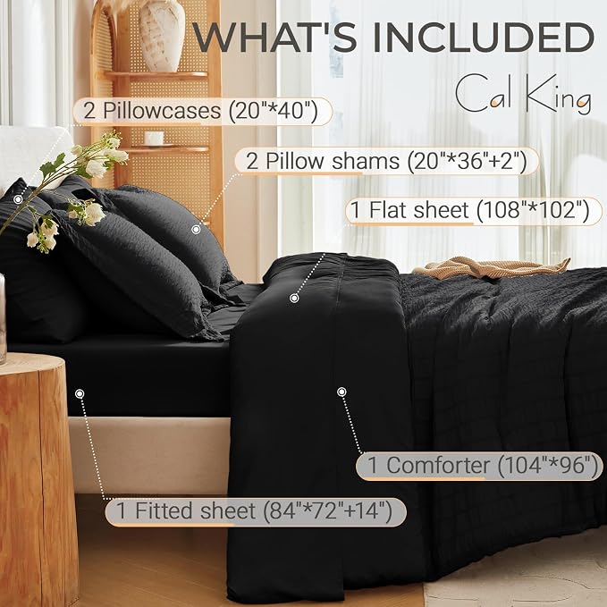 MUXHOMO 7 Pieces California King Comforter Set, Seersucker Bed in a Bag Cal - Image 4