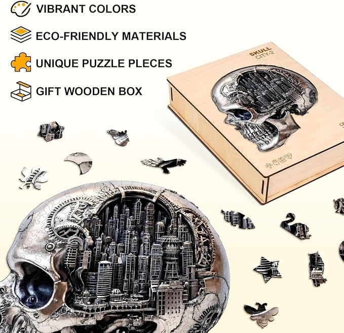 City Skull Puzzles Adults Gifts Wooden 250 Pieces 13.4 * 12.3in - Image 3