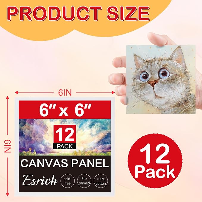 ESRICH Small Canvases for Painting 6x6 inch, 12 Pack Canvas Boards Cotton - Image 2