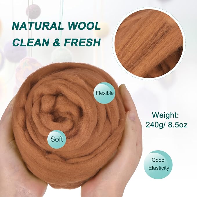 uxcell Needle Felting Wool, 8.5 Oz Nature Fibre Wool Yarn Roving - Image 2