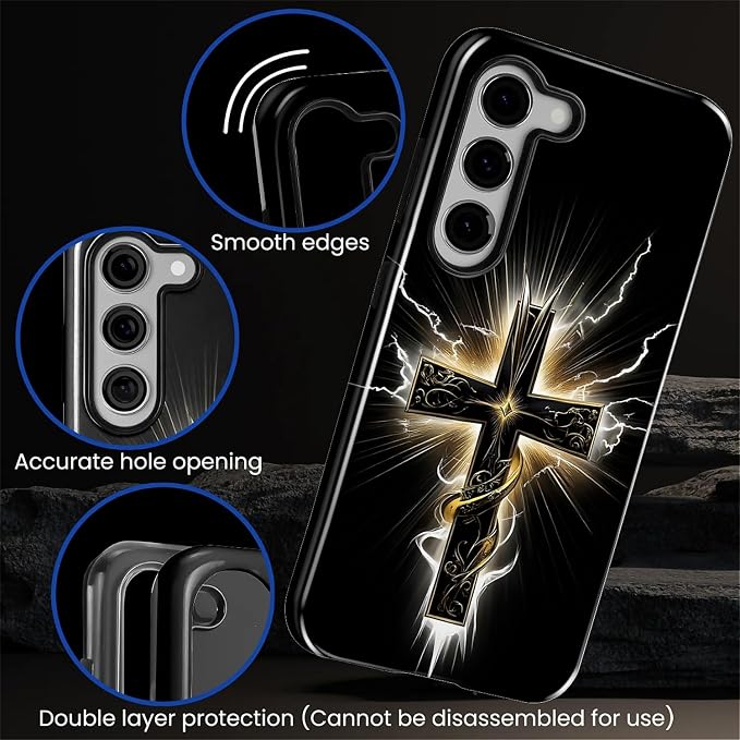 for Samsung Galaxy S23 Plus Case, Cool Cross Pattern Glossy 2 in 1 Shockproof - Image 5