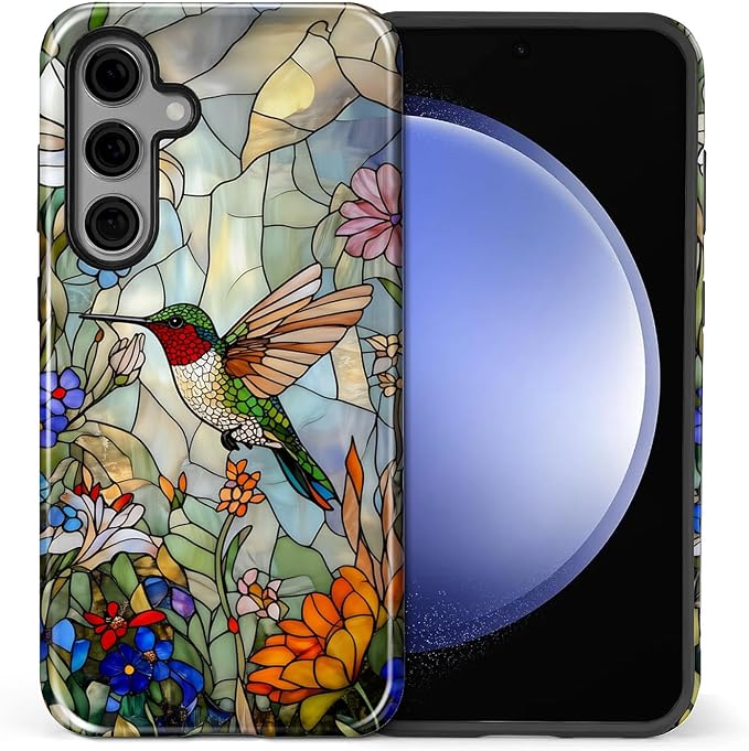 for Samsung Galaxy S24 Case, Hummingbird Wildflower Stained Glass Pattern - Image 2
