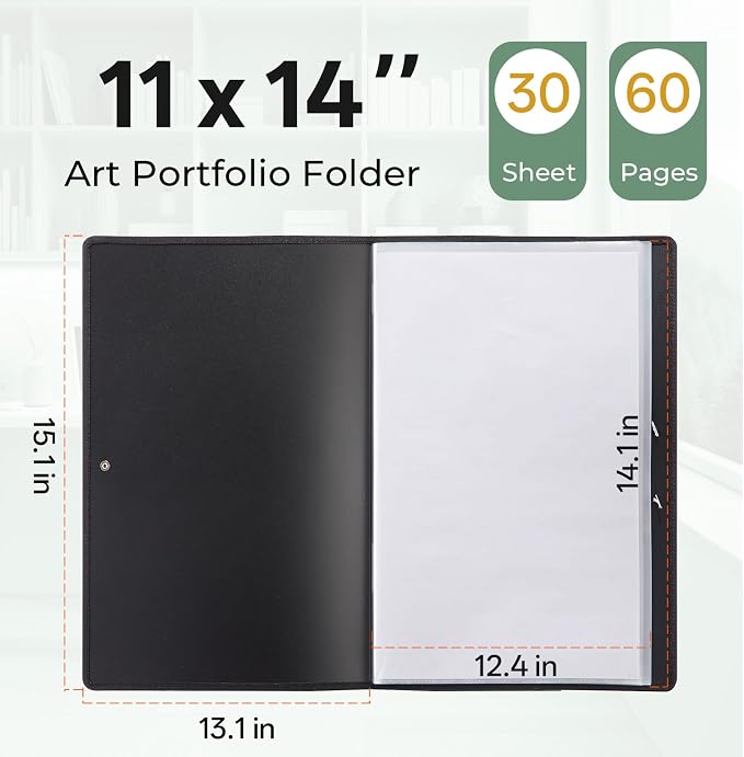 Nicpro 11x14 Art Portfolio Folder, 30 Pockets Display 60 Pages Art Painting - Image 2