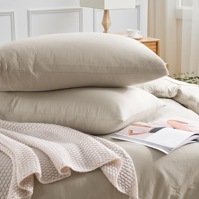 NEXHOME PRO 100% Washed Cotton Duvet Cover Full Size, Ogranic Natural Linen - Image 5