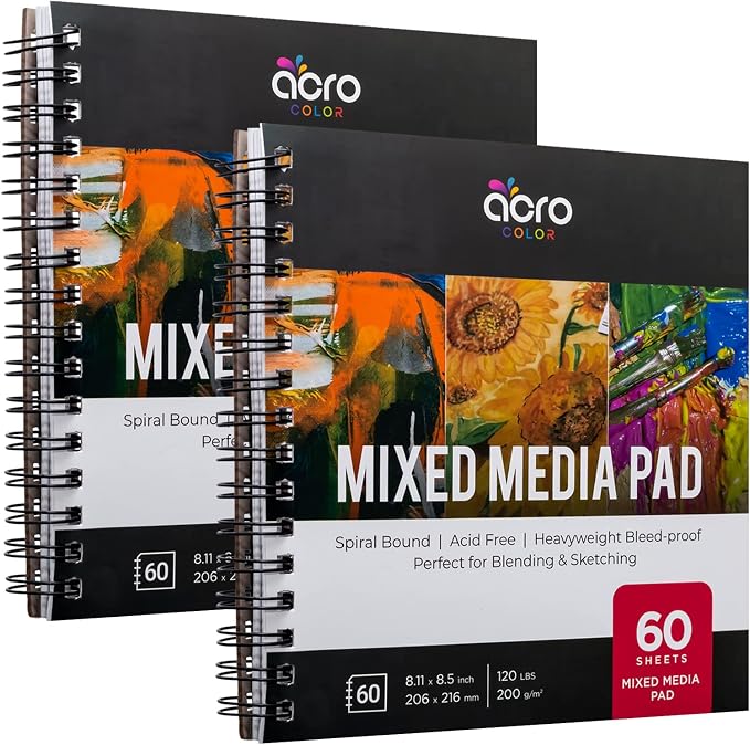 Mixed Media Sketchbook 8.11” x 8.5” | Spiral Bound Sketch Pad by AcroColor