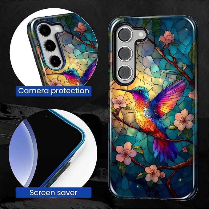 for Samsung Galaxy S23 Plus Case, Stained Glass Hummingbird Pattern Glossy 2 in - Image 6