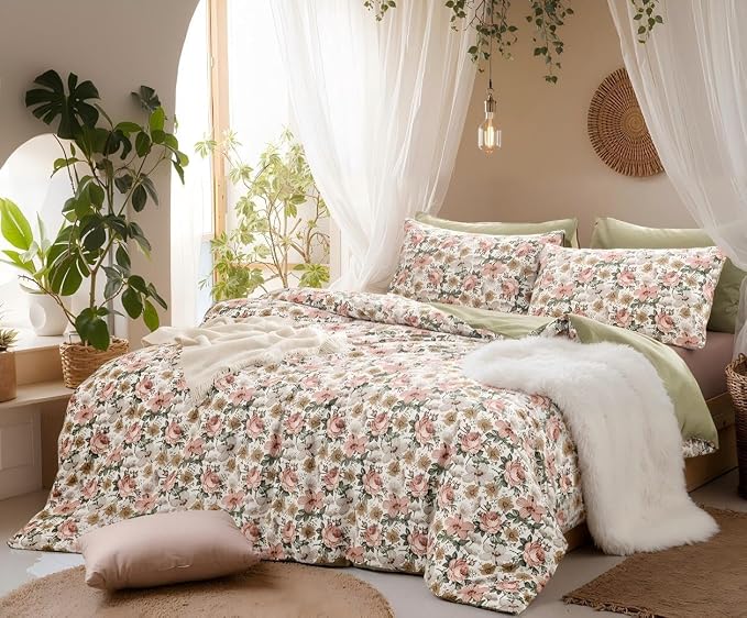 SLEEPBELLA Duvet Cover Queen, 600 Thread Count Cotton Pink & Yellow & Beige - Image 2
