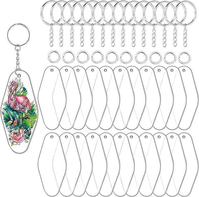 90pcs Acrylic Blanks Key Tags Kit, Including 30 pcs Motel Hotel Shape Retro by EFFIET
