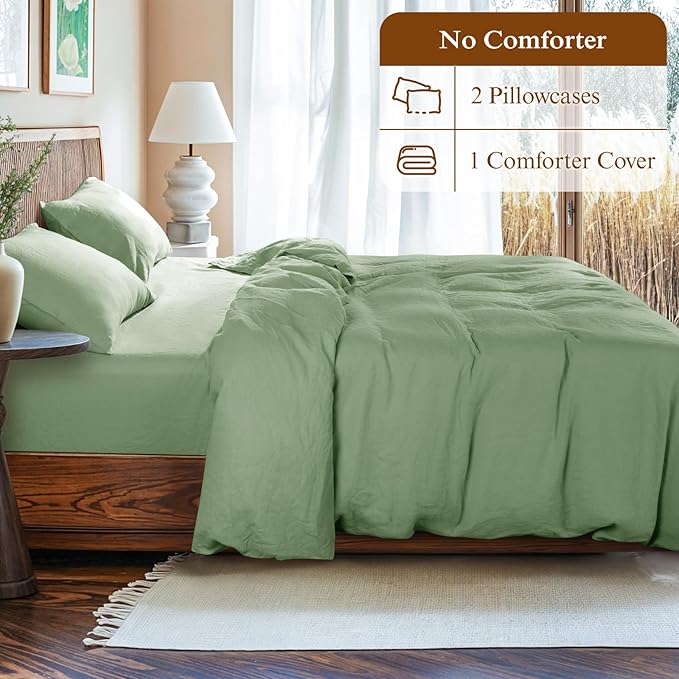 LBRO2M 100% France Linen Duvet Cover Set Queen Size 3 Pcs Natural Flax - Image 4