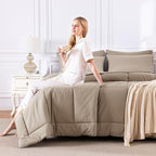 CozyLux King Size Comforter Set Khaki, 7 Pieces Bed in a Bag, Khaki Comforter - Image 7