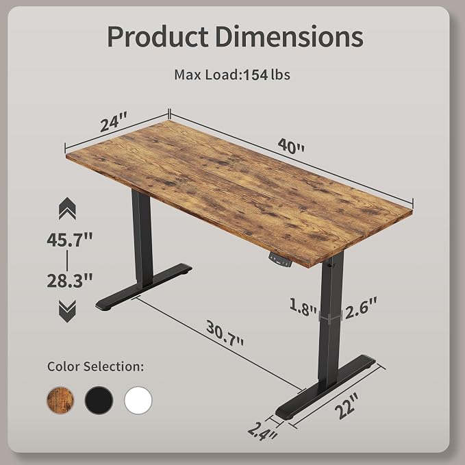 Agilestic Electric Standing Desk, 40 x 24 Inches Height Adjustable Desk - Image 3