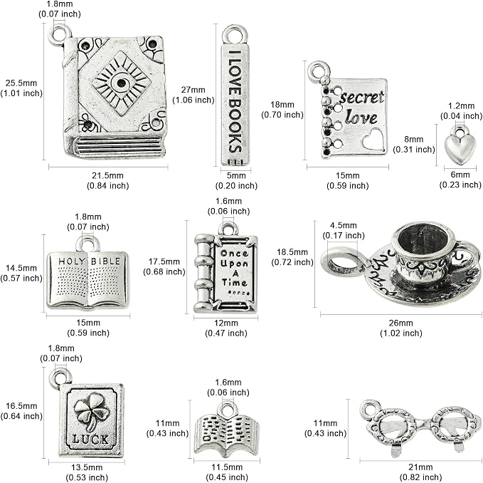 DanLingJewelry 50Pcs 10 Styles Librarian Charms School Library Tibetan Silver - Image 2