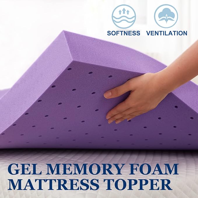 SINWEEK 2 Inch Gel Memory Foam Mattress Topper Ventilated Soft Pressure Relieve - Image 2