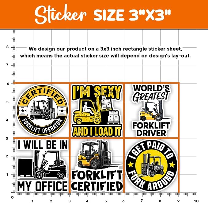 MAIANEY Funny Forklift Sticker Pack – Set of 10 Waterproof Vinyl Stickers - Image 4