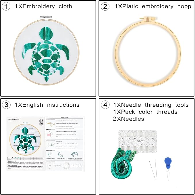 Sea Turtle Embroidery Kits for Beginners Adults, Hand DIY Embroidery Starter Kit - Image 5
