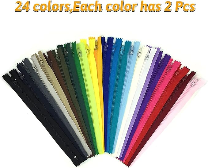 22 Inch Zippers, DOITEM 24 pcs 55cm/22 Inch Multicolor Nylon Coil Zippers - Image 2