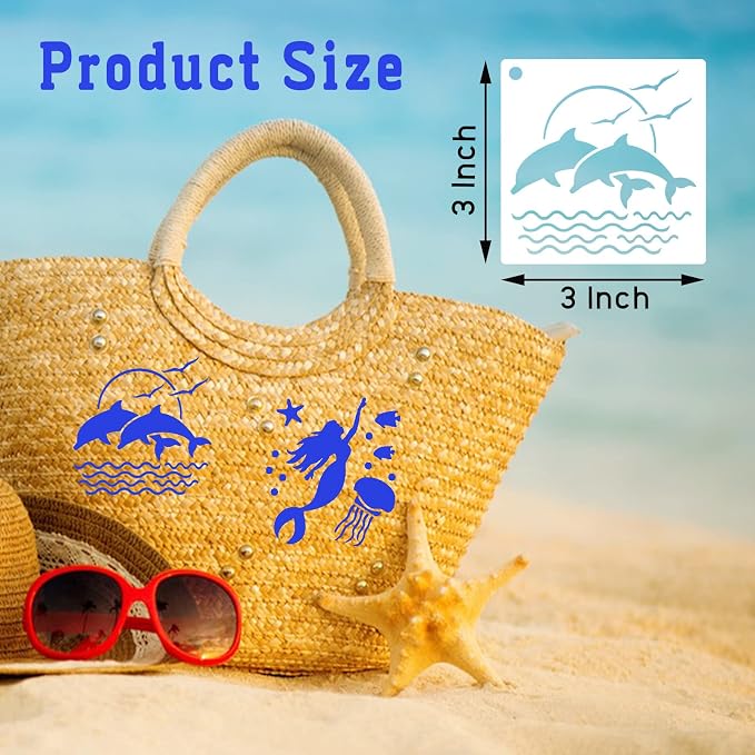 80 Pcs 3 x 3 Inch Stencils for Painting on Wood, Reusable Sea Ocean Creatures - Image 2