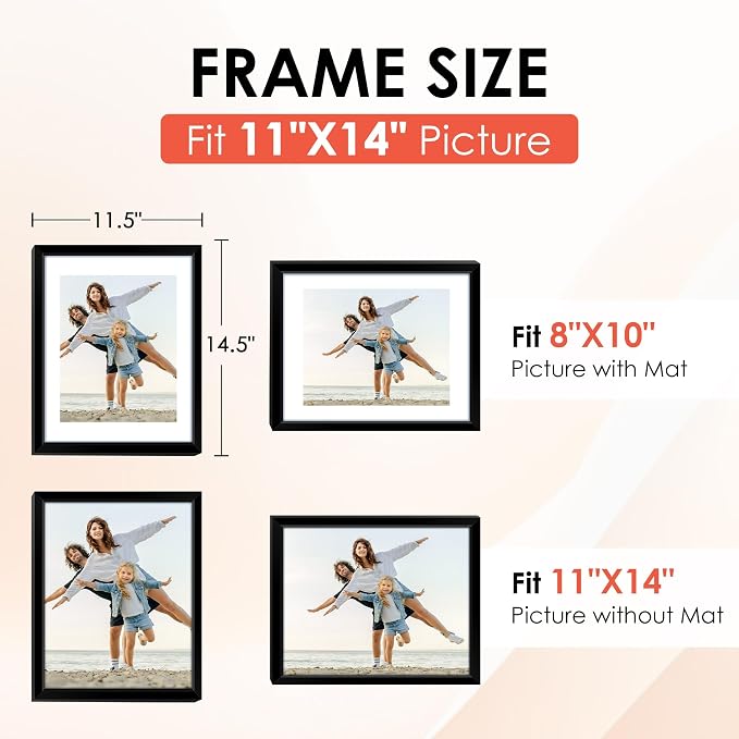 FIXSMITH 11x14 Picture Frame Set of 6, Display Pictures 8x10 - Image 2