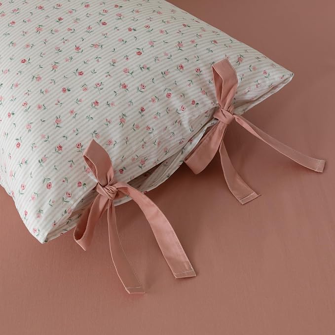mixinni White Flower Pattern Duvet Cover Twin XL Pink Floral Stripes Duvet - Image 6