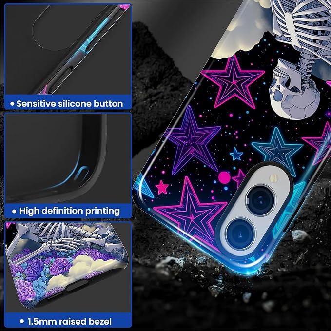 for Samsung Galaxy S25 Edge Case, Skull Star Collage Pattern Glossy 2 in 1 - Image 4