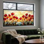 IVN Stained Glass Window Film 39.3x17.7 inch Poppy Flowers Window Privacy Film - Image 9