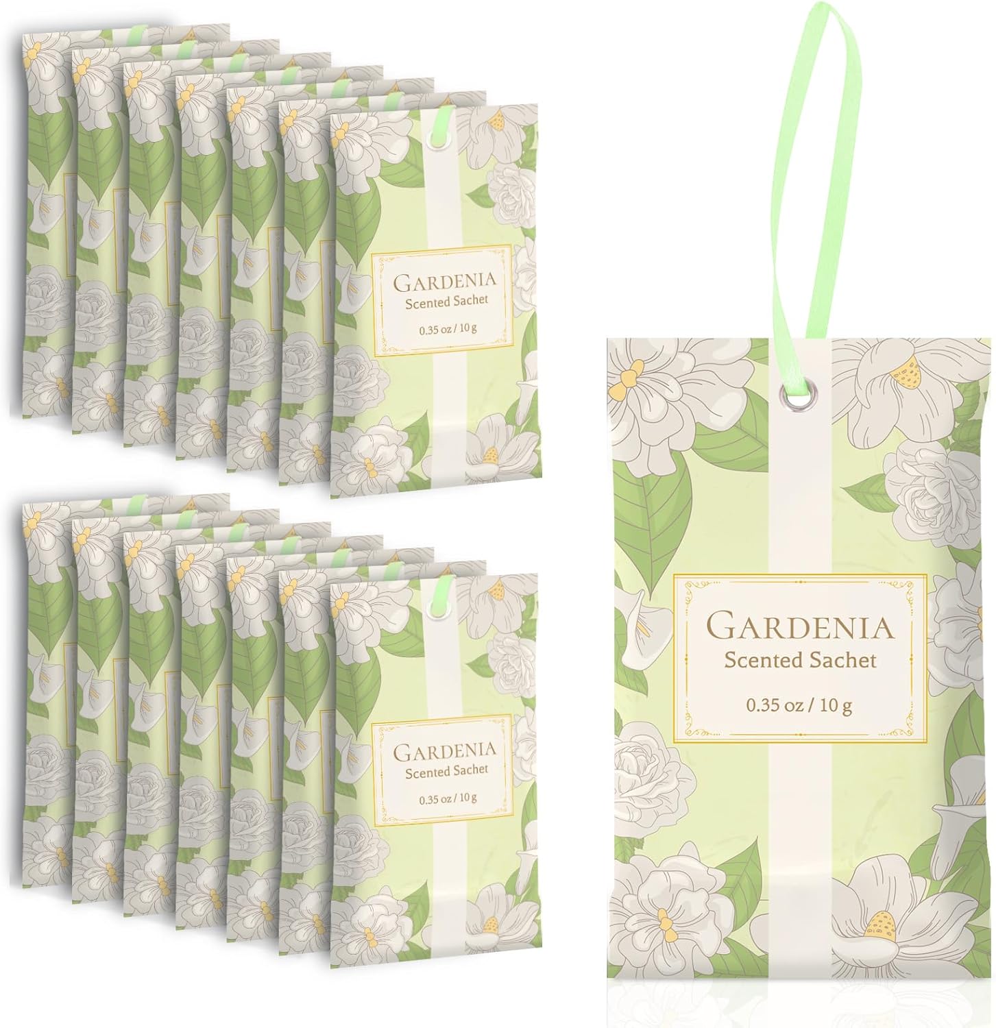 SCENTORINI Scented Sachets for Drawers and Closets, Gardenia Scent 14 Pack, Long-Lasting Sachets Bags Wardrobe Freshener, for Shoe Wardrobe, Cupboard