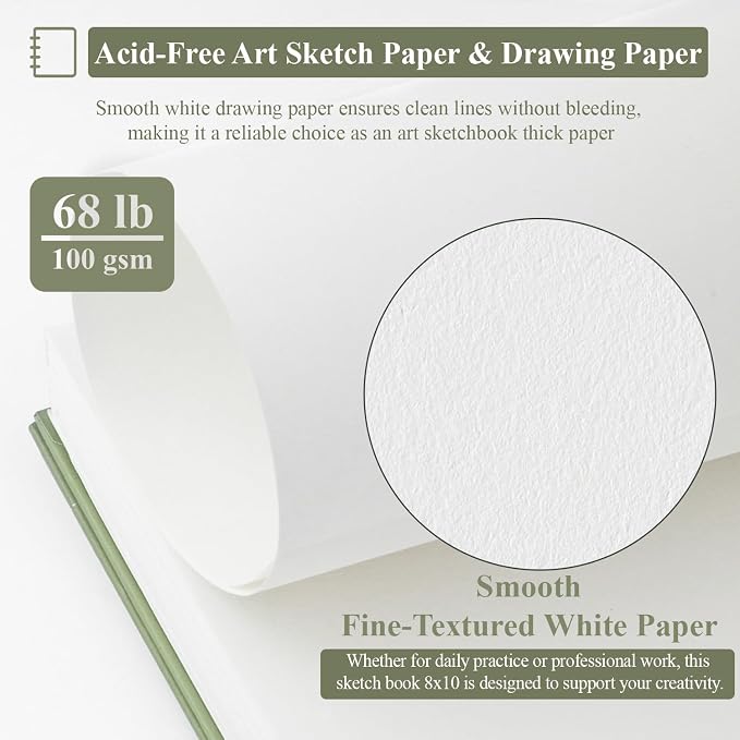 SuFly Spiral Bound Sketchbook 8x10, 100 Sheets Hardcover Sketch Books, - Image 3