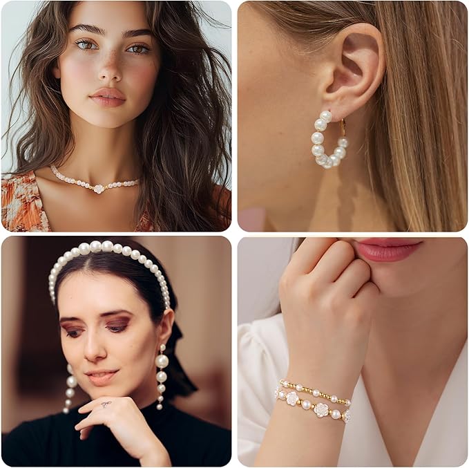 Funtopia 1860pcs Pearl Beads for Jewelry Making, 5 Sizes Round Pearls Bracelet - Image 3