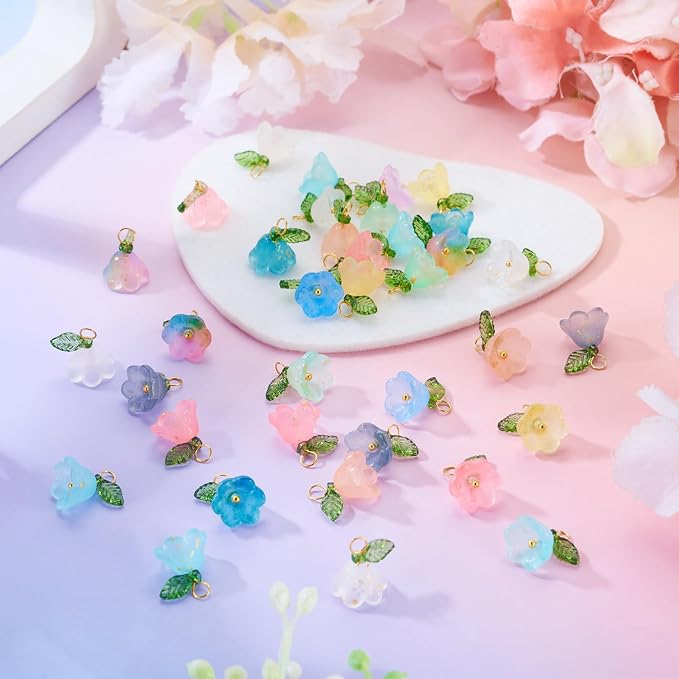 FASHEWELRY 72Pcs Mixed Color Glass Flower Charms 16mm Frosted Colorful - Image 3