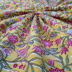 E-Tailor® Indian Ethnic 100% Cotton Voile Running Hand Block Print Natural - Image 4