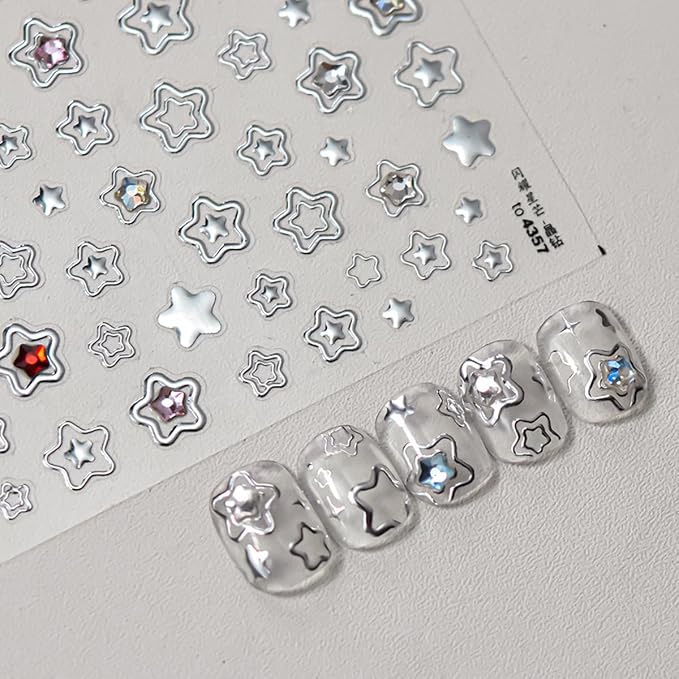 Star Nail Art Stickers Silver Star 5D Embossed Nail Decals - Image 5
