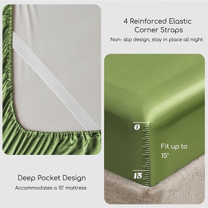 MR&HM Satin Bed Sheets, Twin Size Sheets Set - Image 5